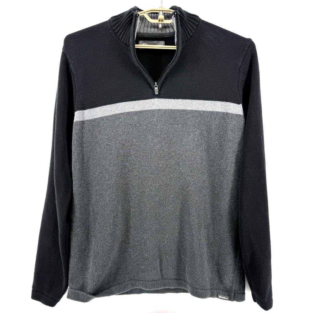 Eddie Bauer Mens LT Sweater 1/4 Zip Pullover Gray BLK Outdoor Casual Cotton Knit
